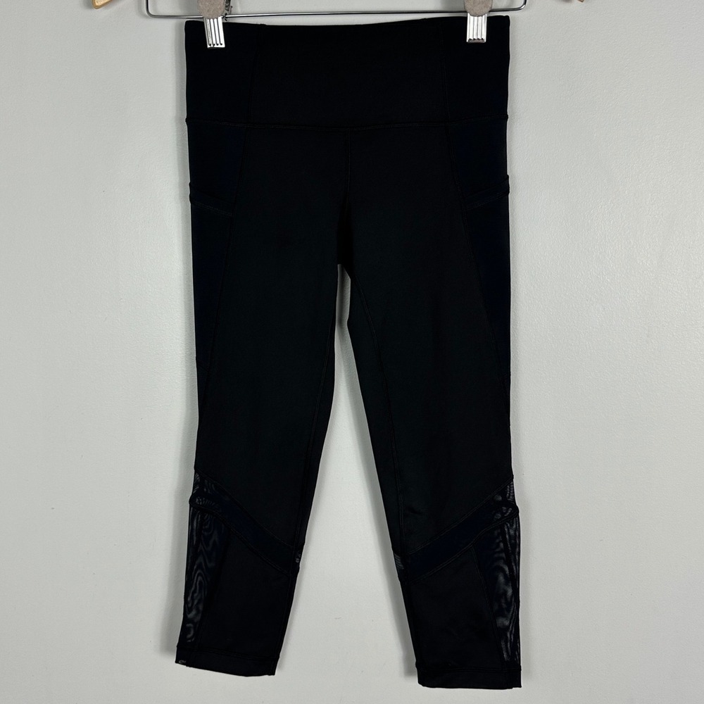 Lululemon Ivivva Girls Leggings Size 10 Rhythmic Crop Black Mesh Pockets Black